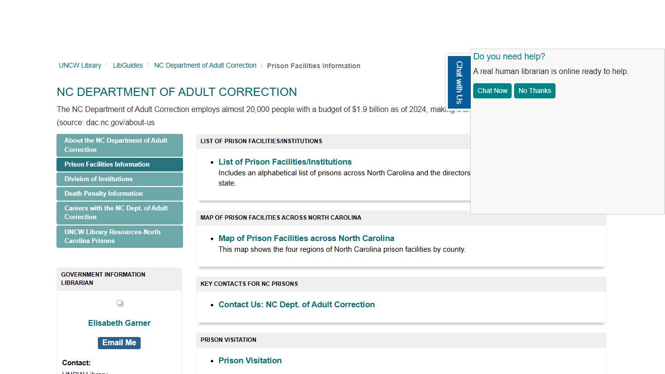 Prison Facilities Information - NC Department of Adult Correction - LibGuides at University of North Carolina Wilmington