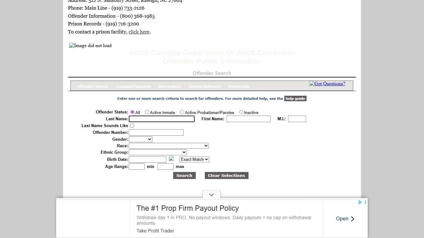 North Carolina DPS Inmate Search